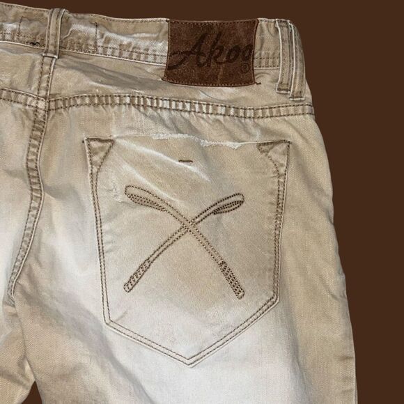 Men’s AKOO Distressed Cotton Straight Leg Denim Tan Jeans Size 38x31 - Picture 8 of 8
